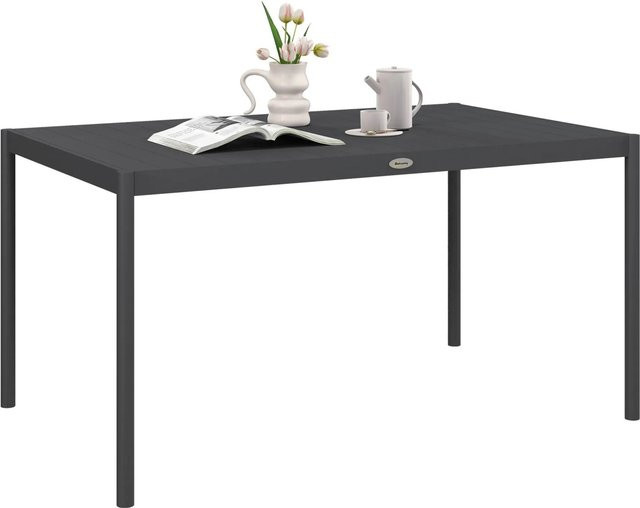 Outsunny Gartentisch aus Aluminium in Grau mit modernem Lamellendesign für 6 Personen - Bild 1