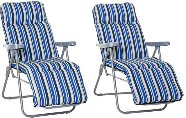 Outsunny Liegestuhl Set blau gestreift mit verstellbarer Kopfstütze und Armlehnen aus pulverbeschichtetem Stahl und UV-beständigem Polyester - Bild 1