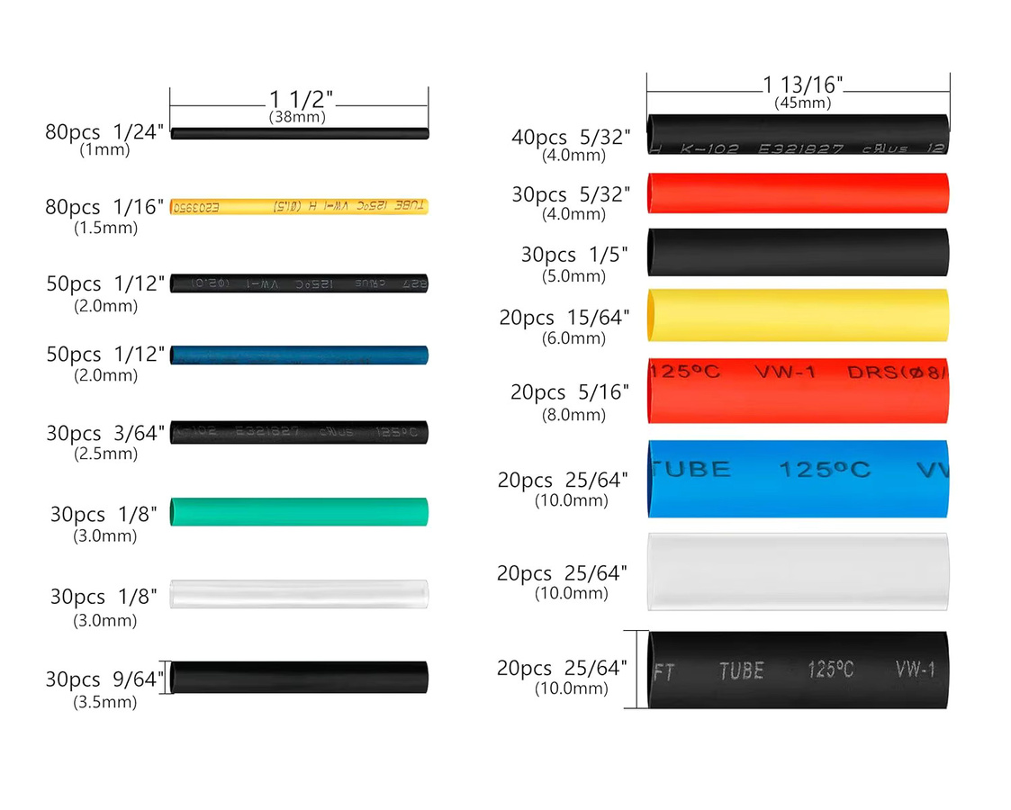 AOKIN Schrumpfschlauch-Set mit 580 Stück in 6 Farben und 11 Größen für Kabel und Draht, Multicolour - Bild 2