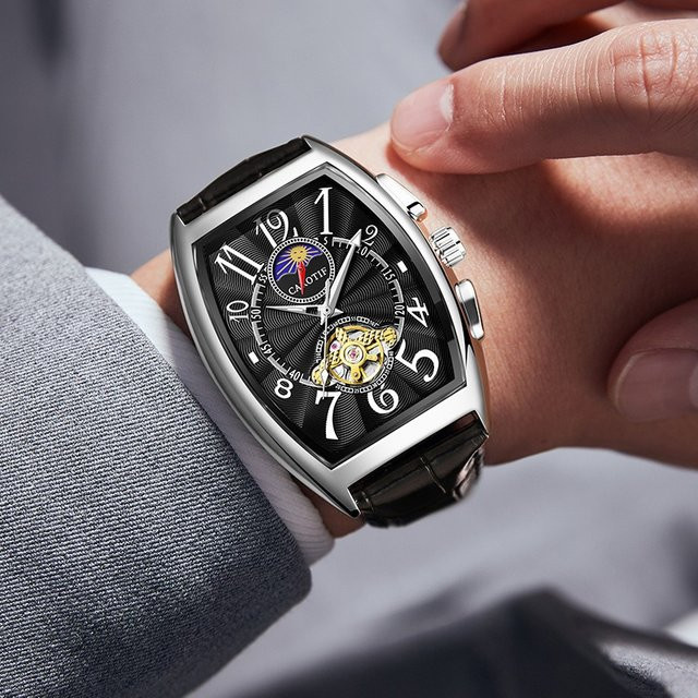 CAROTIF Armbanduhr Automatik, Edelstahl, Leder, Schwarz, Herren - Bild 1