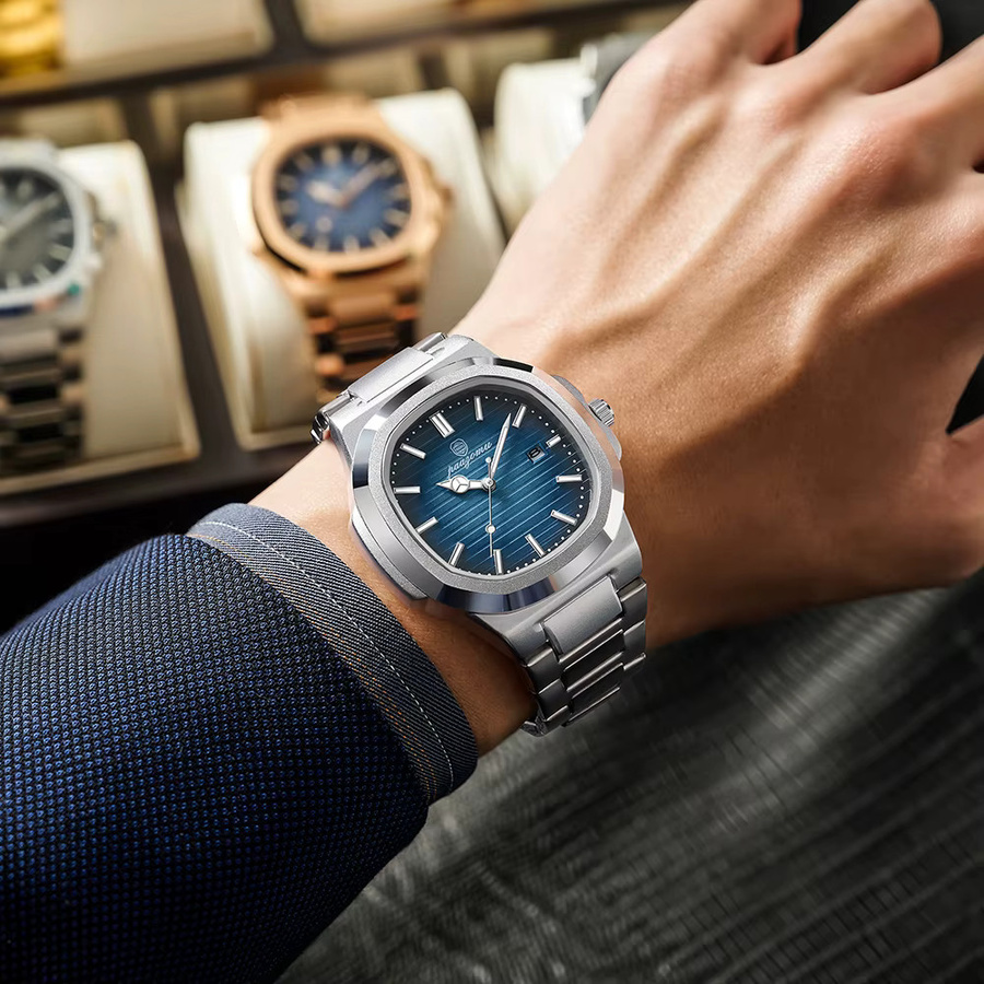 PAAZOMU Armbanduhr Quarz, Edelstahl, Eckig, Blau, Herren - Bild 3