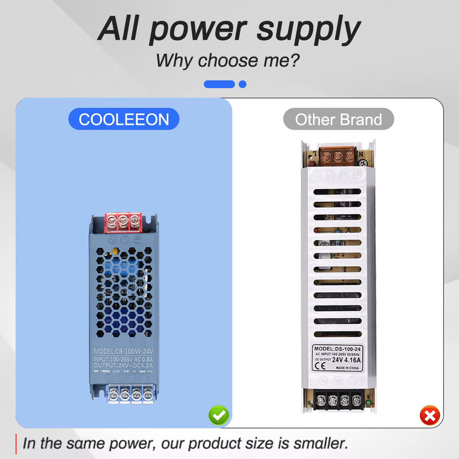Cooleeon LED-Netzteil AC zu DC Transformator 200W, superdünner LED-Treiber Konverter in Silber - Bild 4