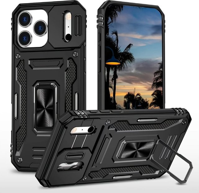 Jinitaimeik Magnetische Handyhülle für iPhone mit 360 Grad drehbarem Ständer und Schiebe-Kameraschutz in Schwarz - Bild 1