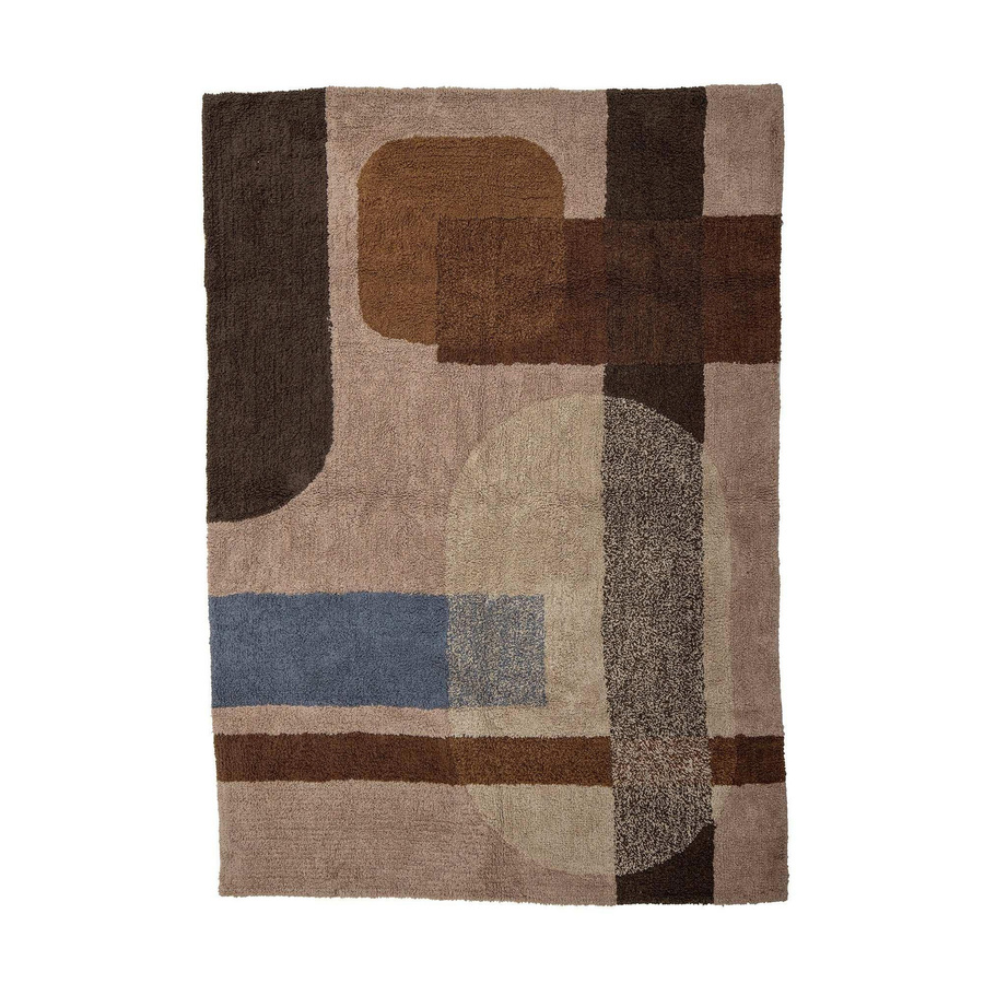 Bloomingville Teppich Zofia aus Baumwolle in Braun und Blau mit grafischem Muster für Wohnzimmer und Schlafzimmer, B: 140 cm, T: 200 cm - Bild 1