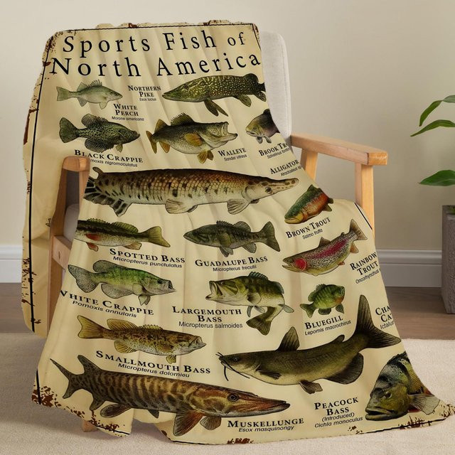 JMG Household Supplies Flanell Überwurfdecke mit Sportfisch-Print, weiche Nickerchen-Decke aus Polyester, Mehrfarbig, B/H: 75 x 100 cm - Bild 1