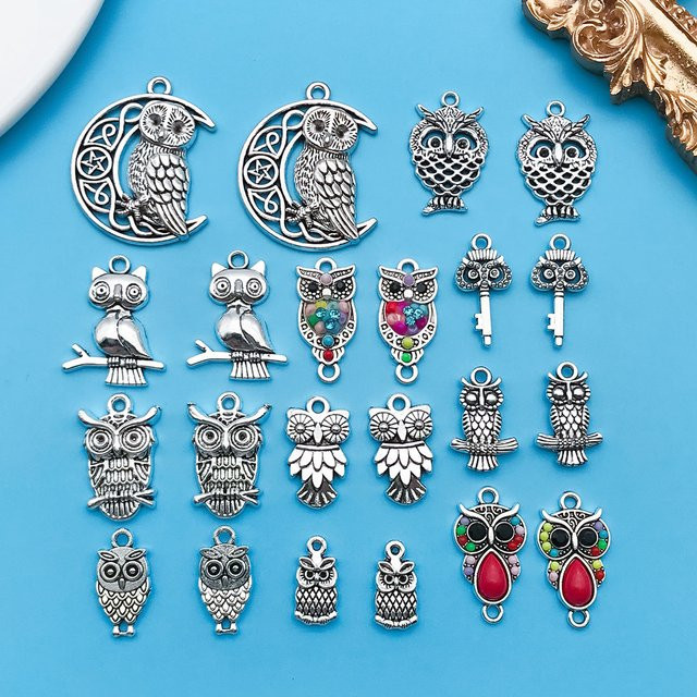 Tier-Charm, 22 Stück, Eulen-Anhänger, Silber, Unisex - Bild 1