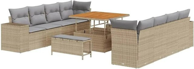 vidaXL Garten-Sofa-Set aus Poly-Rattan in Beige, 11-teilig - Bild 1