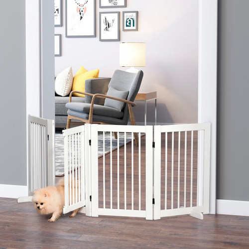 PawHut 4-teiliges Hundegitter aus Kiefernholz, freistehend, weiss oder braun, B/T/H: 36 x 220 x 91 cm - Bild 2