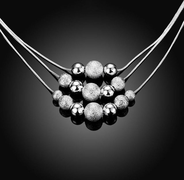 Halskette 925 Sterling Silber, Drei Schicht Kette, Perlen, Unisex - Bild 1