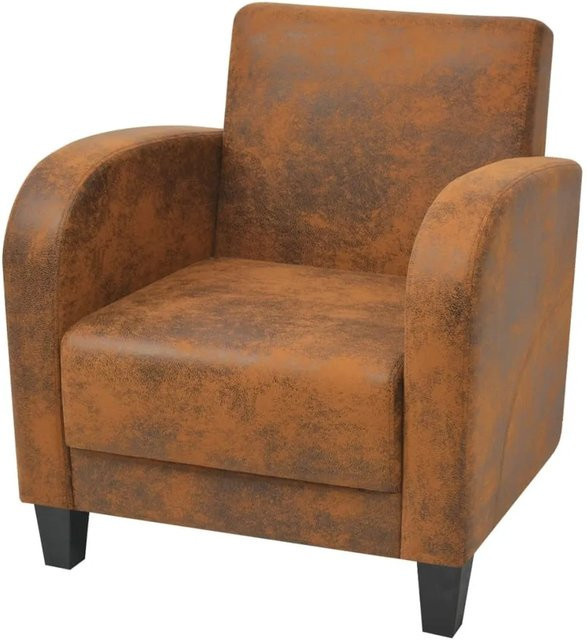 vidaXL Sessel in Braun mit Wildleder-Optik im Retro-Design, B/T/H: 76 x 72 x 73 cm - Bild 1