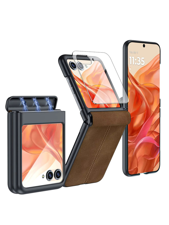 Motorola Razr 60 2025 und Razr 50 2024 Schutzhülle aus PU-Leder mit Displayschutzfolie, matt und stoßfest, Braun - Bild 7