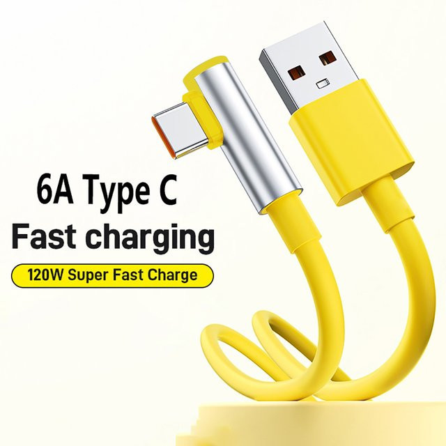 PD USB-C Schnellladekabel 120W mit Winkeldesign in Gelb, Länge: 1 m - Bild 1