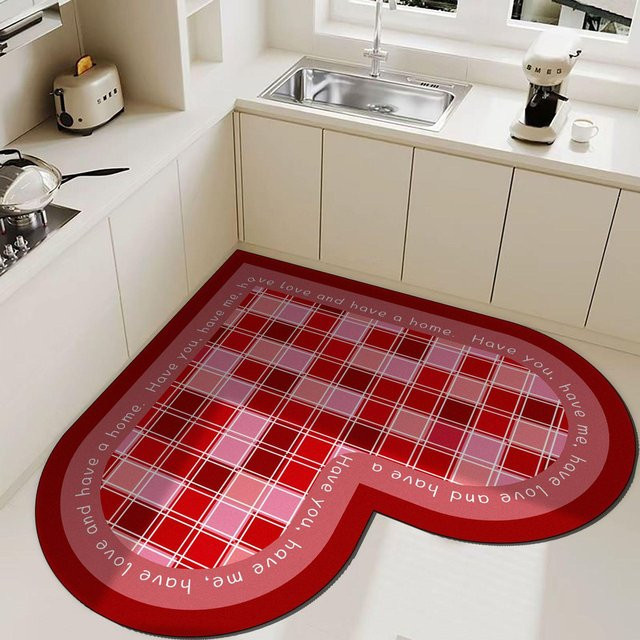 Herzförmige Küchen-Bodenmatte aus Diatomeenerde in Rot, nichtrutschend und feuchtigkeitsabsorbierend, B/T: 60 x 60 cm - Bild 1