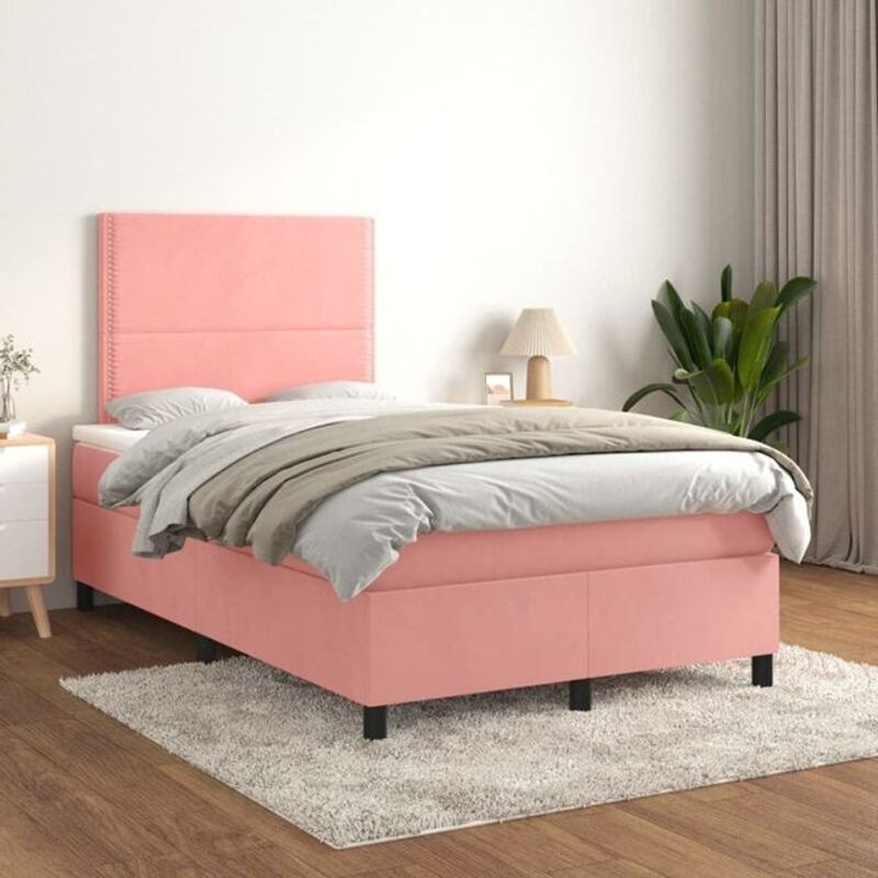 Vidaxl Boxspringbett mit Matratze in Rosa aus Samt, B/T/H: 200 x 120 x 118 cm - Bild 1