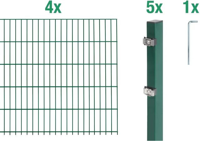 Metallzaun Doppelstabmatte Grund-Set aus Stahl, grün beschichtet, B: 4 m, T: 2 m, H: 1,6 m - Bild 1