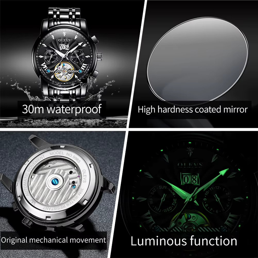 OLEVS Armbanduhr Automatik, Edelstahl, Gold, Herren - Bild 3