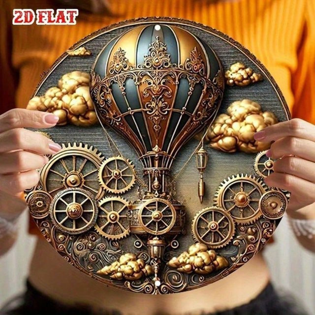 GlamourSteam Vintage Heißluftballon Wandkunst aus Metall, rundes Steampunk-Dekor aus Aluminium, Durchmesser: 20 cm - Bild 1