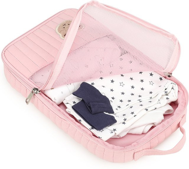 Baumwoll Wickeltasche und Babyartikel-Set als Windel-Organizer und Reisewaschtasche in Beige oder Pink - Bild 1