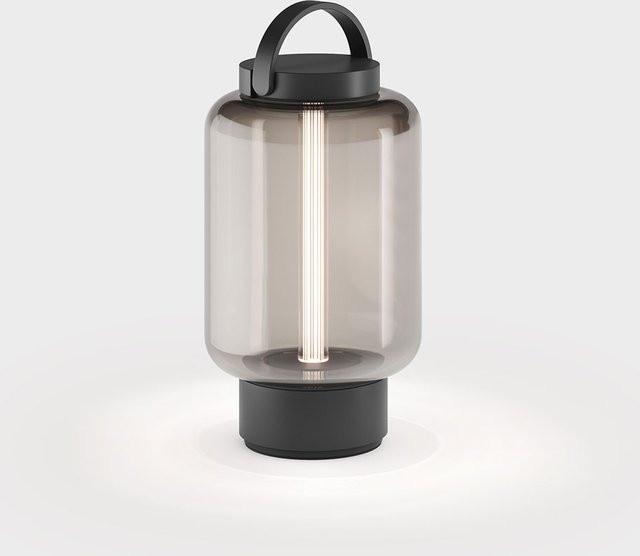 IP44 Qu LED-Tischleuchte mit Akku, Schwarz und Glas Amber, dimmbar, Warmweiß 2700K - Bild 1