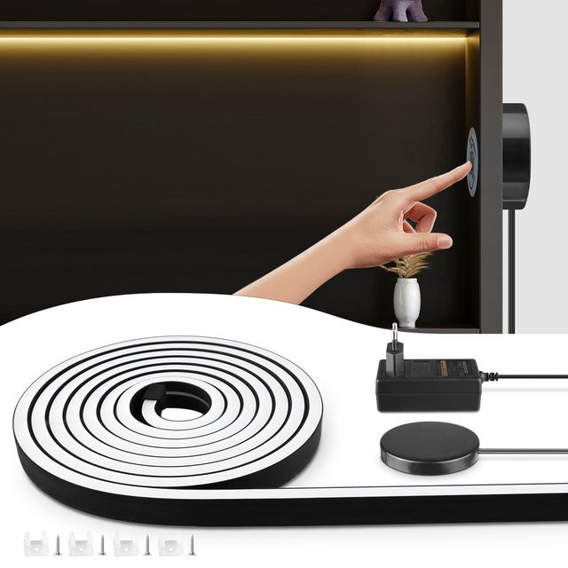 Gyarfas Neon LED-Streifen Röhre in Schwarz, flexibles COB Silikon Band mit 24V und dimmbarer Touch-Steuerung - Bild 1