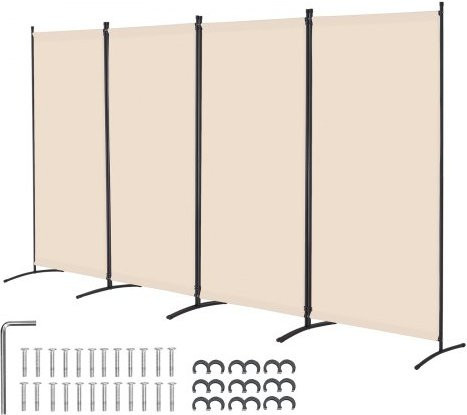 VEVOR Raumteiler mit 4 Paneelen aus Eisen und Oxford-Gewebe, faltbarer Sichtschutz und Paravent zur Raumtrennung, Beige, B/T/H: 346,4 x 52,0 x 184,0 cm - Bild 1