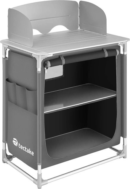 tectake Campingküche Premium Grau mit Aluminiumgestell und 2 Fächern, faltbar, B/T/H: 76 x 53,5 x 107 cm - Bild 2