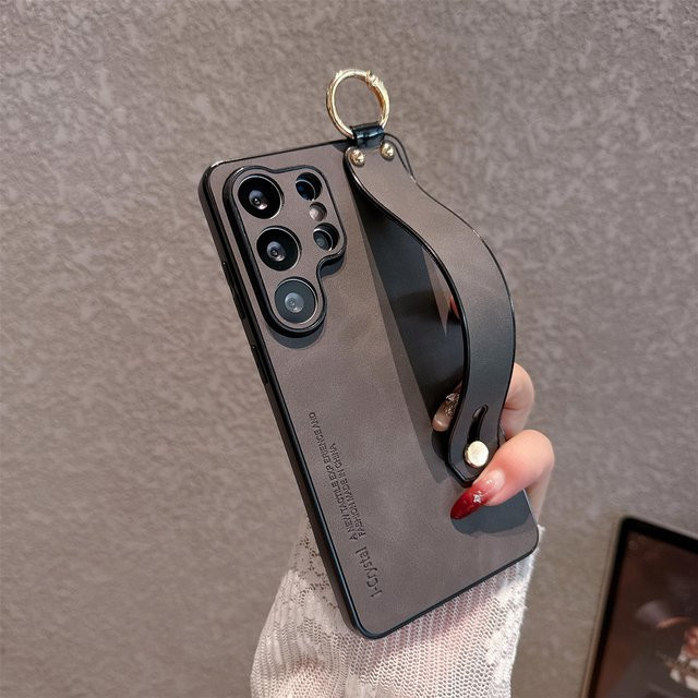 Luxus Lammleder Handyhülle mit Handgelenkschlaufe für Samsung Galaxy S26 S25 S24 S23 S22 S21 Ultra Plus 5G in Schwarz - Bild 1