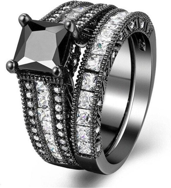 YIRAN Partnerringe Set, Edelstahl, Schwarz, Strass, Unisex - Bild 1