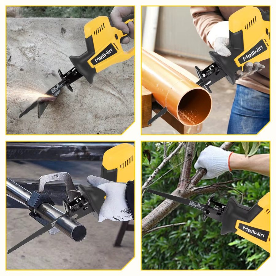 MELLWIN Bürstenlose elektrische Säbelsäge 3600W in Gelb, tragbare Schneidesäge mit 4 Multiklingen für Holz und Metall, kompatibel mit Makita 18V Akku LXT - Bild 5