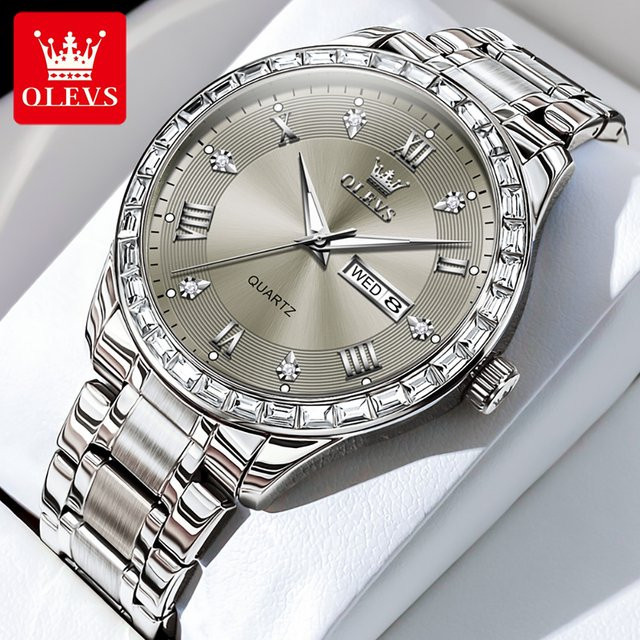 OLEVS Armbanduhr Herren, Quarz, Edelstahl, Diamantbesetzt, Silber - Bild 1