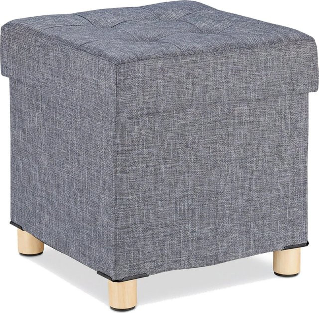 Relaxdays Sitzhocker mit Stauraum in Dunkelgrau Leinen-Optik, B/T/H: 40 x 38 x 38 cm - Bild 1