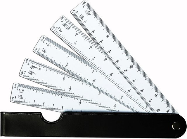 XIEHAIGE Fächermaßstab mit 5 Flügeln für Architekten und Profis, faltbares Multiskala-Lineal aus Kunststoff mit den Maßstäben 1:20, 1:25, 1:50, 1:100, 1:200, 1:500, 1:1000 - Bild 1