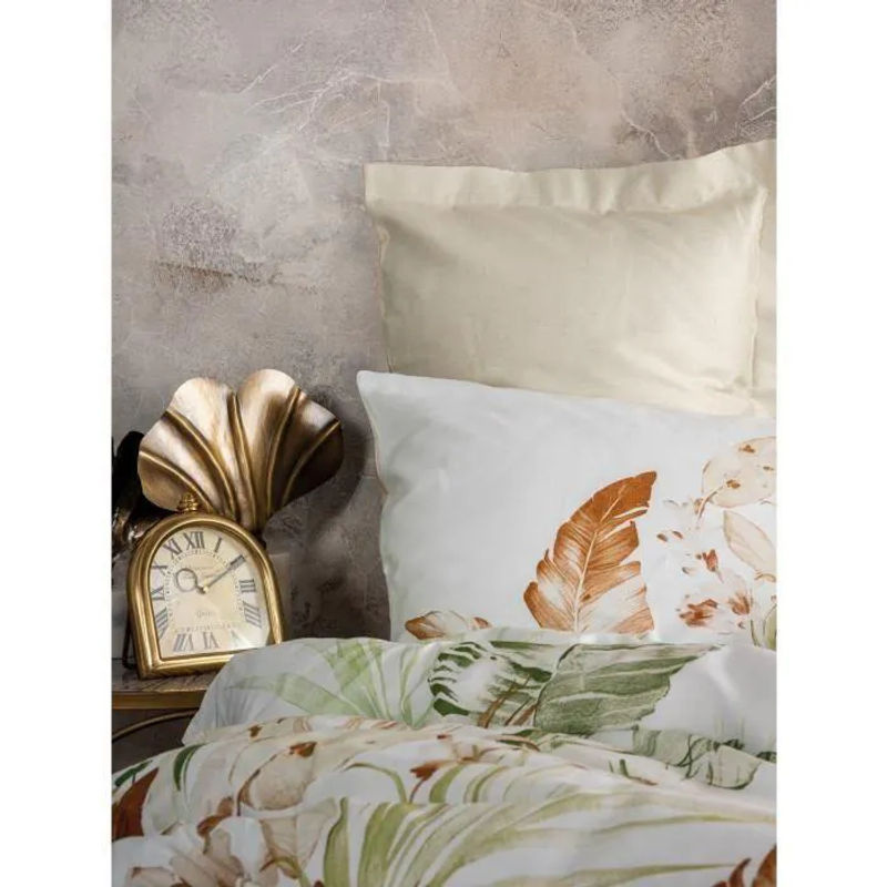 Bettwäsche-Set aus Mako-Satin aus 100% Baumwolle mit floralem Naturmuster in Beige, bestehend aus 1 Bettbezug (Breite: 220 cm, Höhe: 240 cm) und 2 Kissenbezügen (60 x 80 cm) - Bild 3
