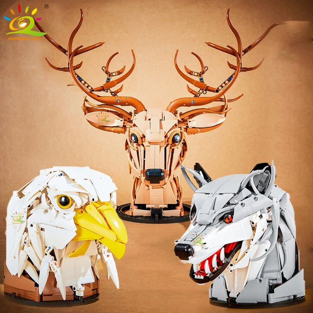 HUIQIBAO Wolf Deer Adler Kopf Modell Bausteine, Tiere, Wand Dekor - Bild 1
