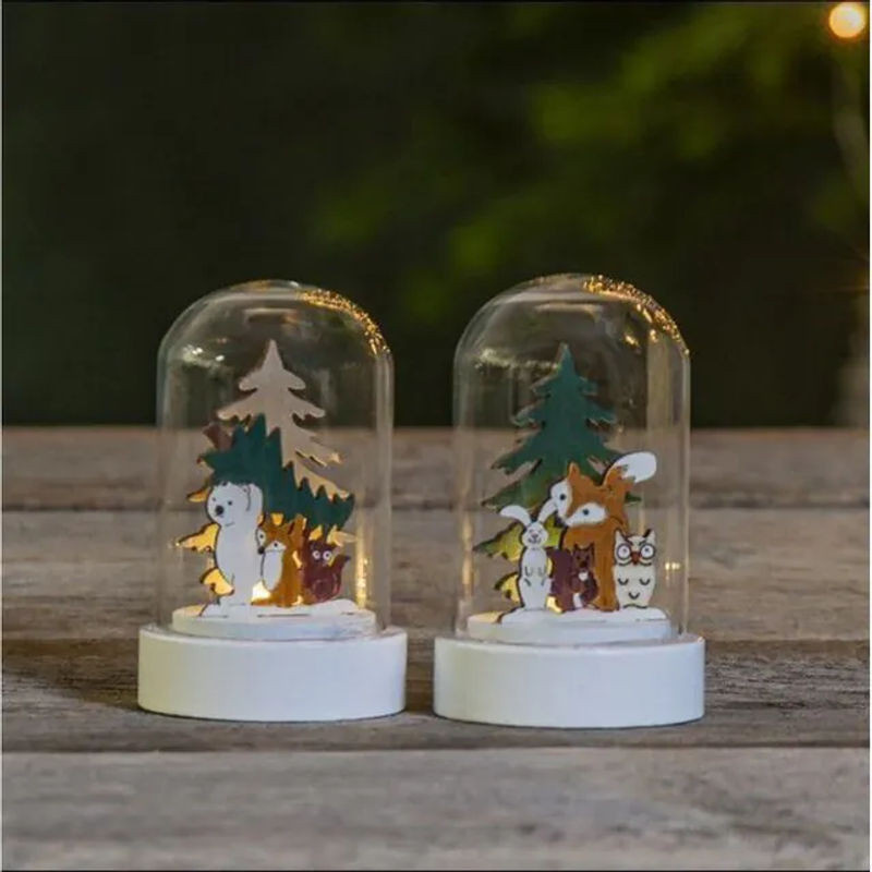 Star Trading LED Weihnachtsdeko Forest Friends 2er Set Glaskuppeln mit Tiermotiven aus Holz und Glas, Höhe: 9 cm - Bild 1