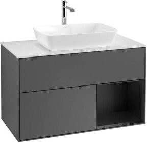 V&B Waschtischunterschrank Finion 100 mit Wandbeleuchtung in Weiß und Anthrazit, B/T/H: 100 x 50,1 x 50,1 cm - Bild 1