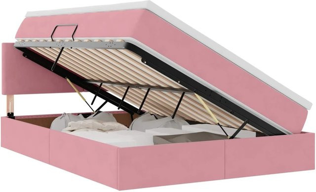 vidaXL Bett mit Stauraum und LED in Rosa aus Samt inklusive Matratze, B/T/H: 140 x 200 x 44 cm - Bild 1