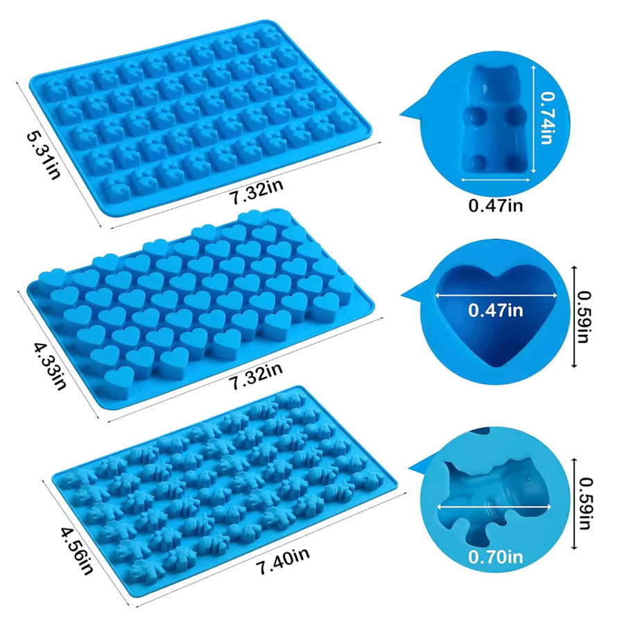 6-teiliges Silikon-Backform-Set in Blau für DIY-Eis, Torten und Gebäck mit Herz-, Dinosaurier-, Bär- und Mini-Donut-Formen - Bild 2