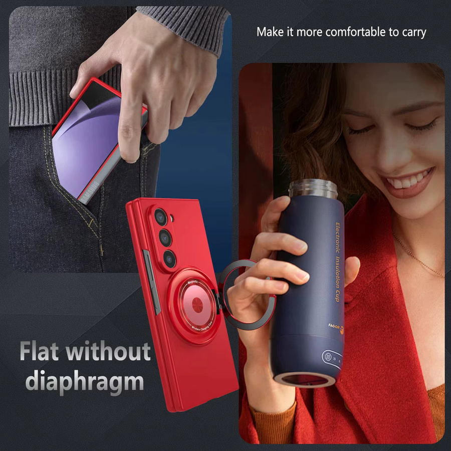 360 Grad drehbarer Super-Magnetring und faltbare stoßfeste Schutzhülle für Samsung Galaxy Z Fold (Modelle 3 bis 8 Ultra) in Schwarz oder Rot - Bild 4