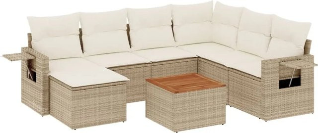 vidaXL 8-teilige Garten-Sofagarnitur aus Poly-Rattan und Akazienholz in Beige und Cremeweiß - Bild 1