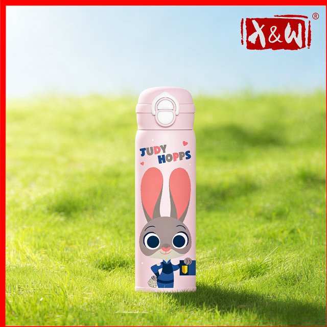 X&W Disney Thermosbecher in Pink mit Pop-Up-Strohhalm aus Edelstahl, 500 ml isolierte Sport-Wasserflasche - Bild 1