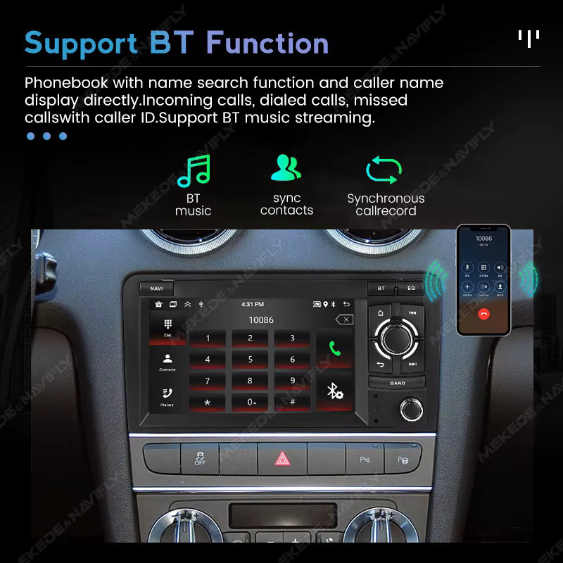 NAVIFANS Android 15 Kabelloses CarPlay Autoradio für Audi A3 8P 2003-2012 S3 RS3 Sportback in Schwarz mit 64G Speicher, Wi-Fi und Bluetooth - Bild 3