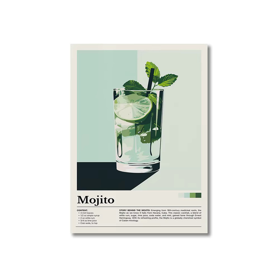 Potdemiel Nostalgisches Café-Poster als minimalistisches Leinwandgemälde mit Retro-Cocktail- und Cappuccino-Motiven in Mehrfarbig - Bild 3