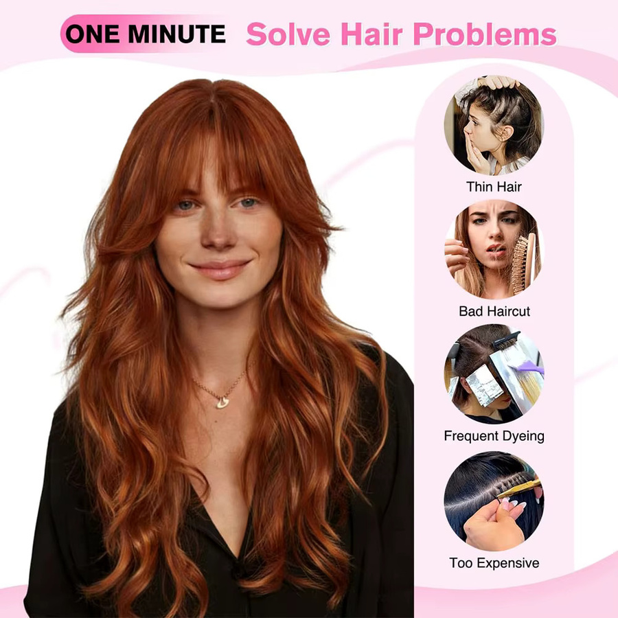 LORITA FEKIX Clip-in Haarverlängerungen, Kupferrot, Wellig, 20 Zoll, 4 Stück, Synthetisch, Damen - Bild 3
