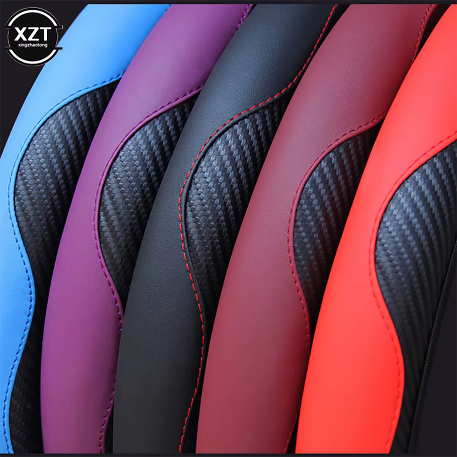 WYMECT Lenkrad Abdeckung aus PU Leder mit Carbon-Optik in Multicolour, Anti-Slip Auto Zubehör für 37-38 cm Durchmesser - Bild 2