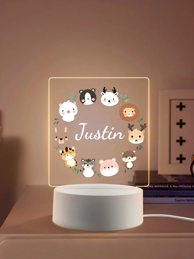 Personalisierte Kinder Tier Nachtlicht mit individuellem Namen aus Acryl, weißes Tischlicht für Baby- und Kinderzimmer zur Dekoration - Bild 2