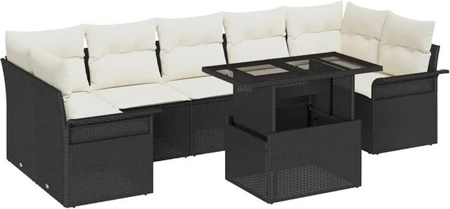 vidaXL Garten-Sofa-Set aus Polyrattan in Schwarz mit Kissen, 8-teiliges L-Shape Lounge-Set für Garten, Terrasse und Balkon - Bild 1