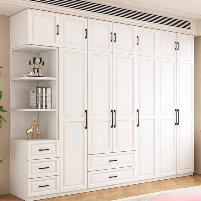 DUTRIEUX Kleiderschrank aus Holz in Weiß, moderner wandmontierter Aufbewahrungsschrank für das Schlafzimmer mit Kleiderstange und Scharniertüren - Bild 1