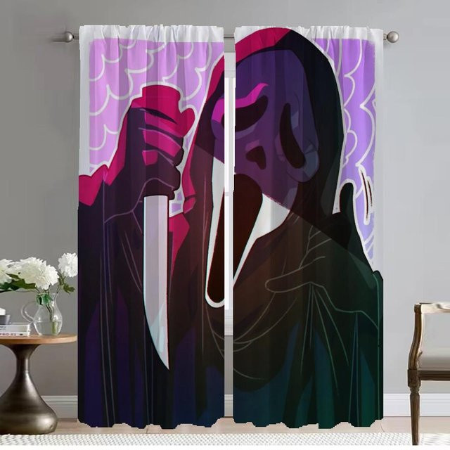Ghostface Trennwand Vorhänge Set mit 2 Stück, moderne halbtransparente Fenstergardinen mit Grafikdesign, Mehrfarbig, Breite: 50 cm, Höhe: 70 cm - Bild 1