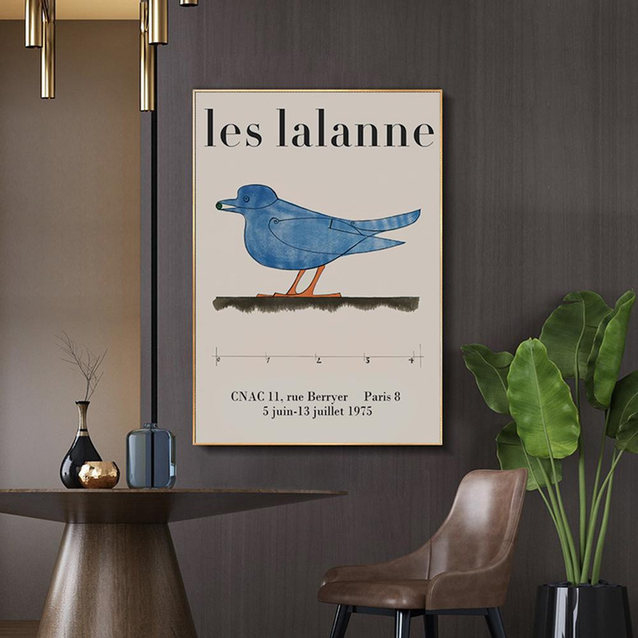 Abstrakte Leinwandmalerei Epdor Museum of Art mit blauem Vogel im Nordic Design, Breite: 50 cm, Höhe: 70 cm - Bild 2
